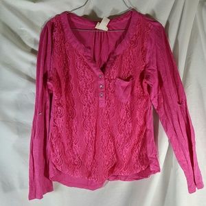 Self Esteem XL Pink Lace Front Top with pocket